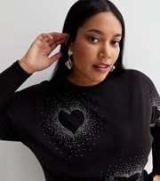 New Look Curves Black Diamante Heart Fine Knit Top